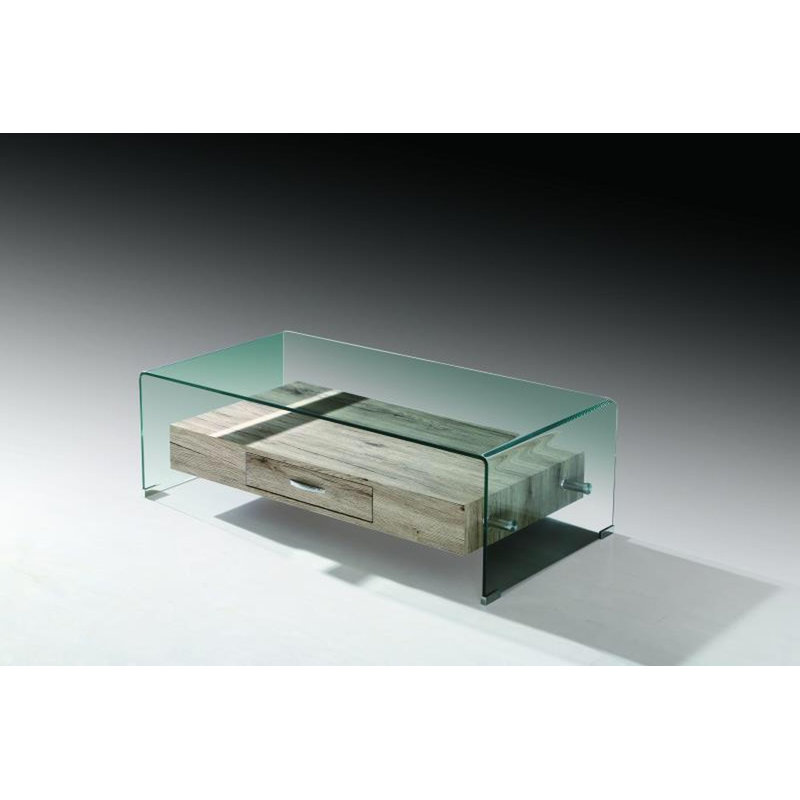 Orren Ellis Modern Riz Glass Waterfall Coffee Table With Natural Shelf